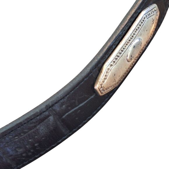 VTG USA Brighton Concho Belt Croc Embossed Ornate Silver Buckle 41803 Black M main image 4